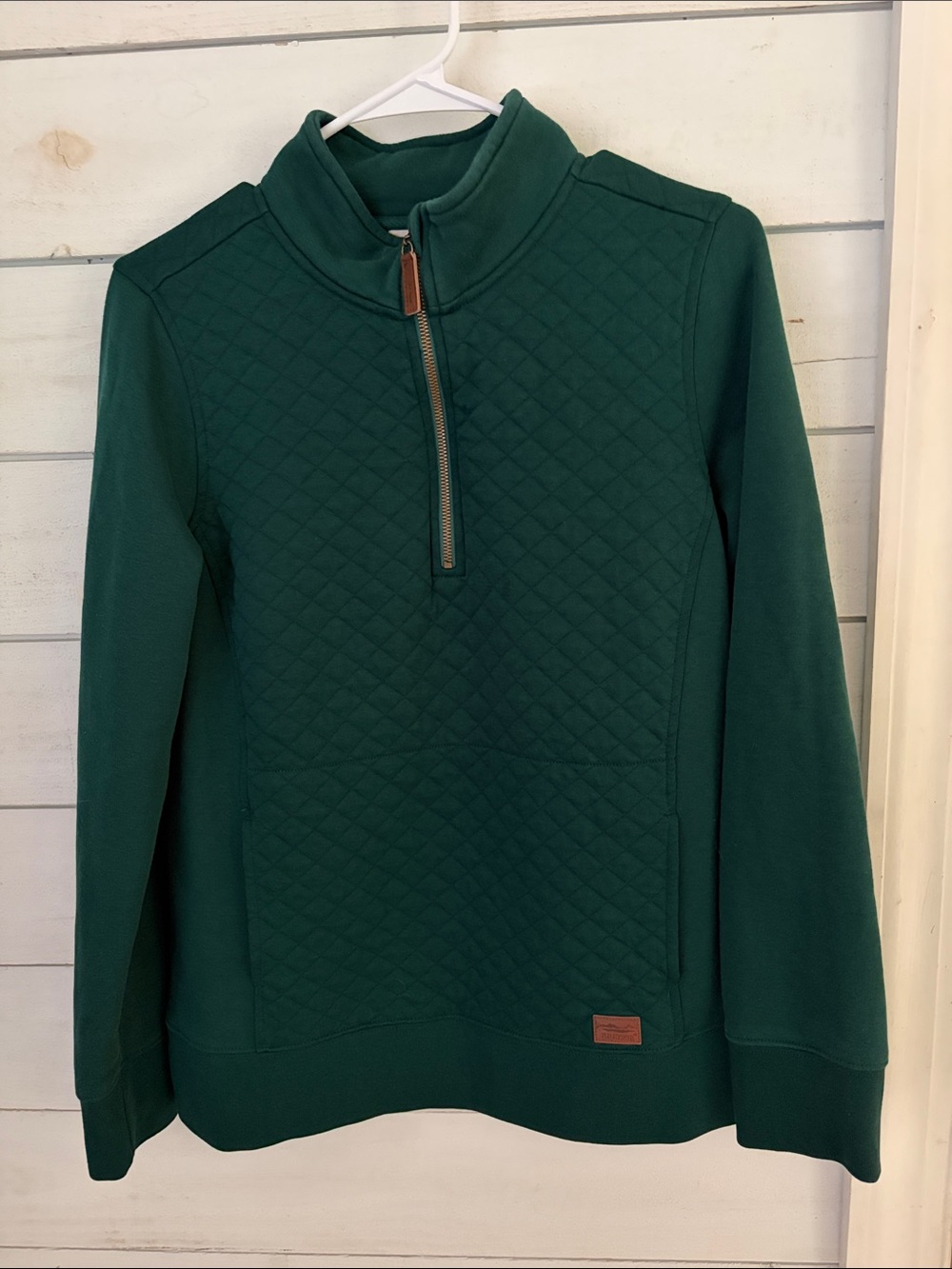 L.L. Bean Quilted Quarter Zip Pullover Sweatshirt Green Medium Excellent
